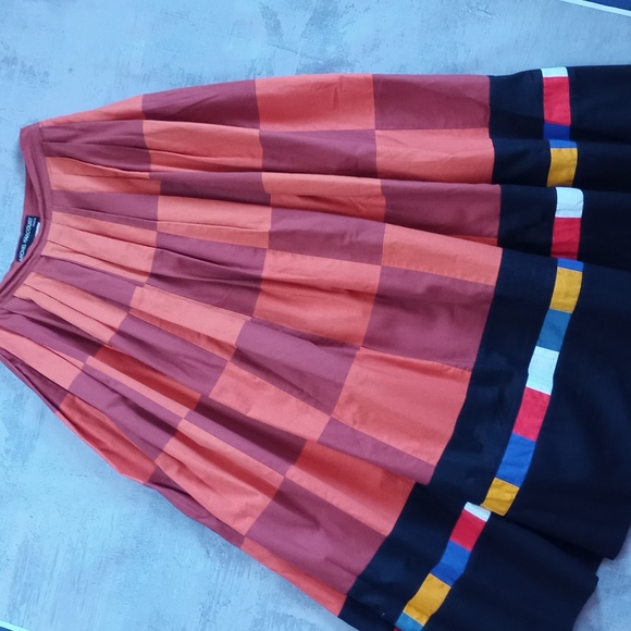 Vintage Michel Harcourt Paris Women's Skirt Orange Block Pattern - Picture 5 of 11